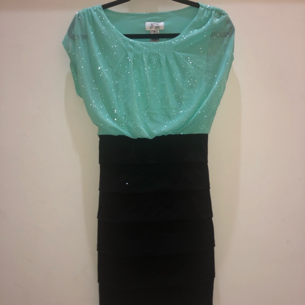 Sparkly Teal & Black Bodycon Dress